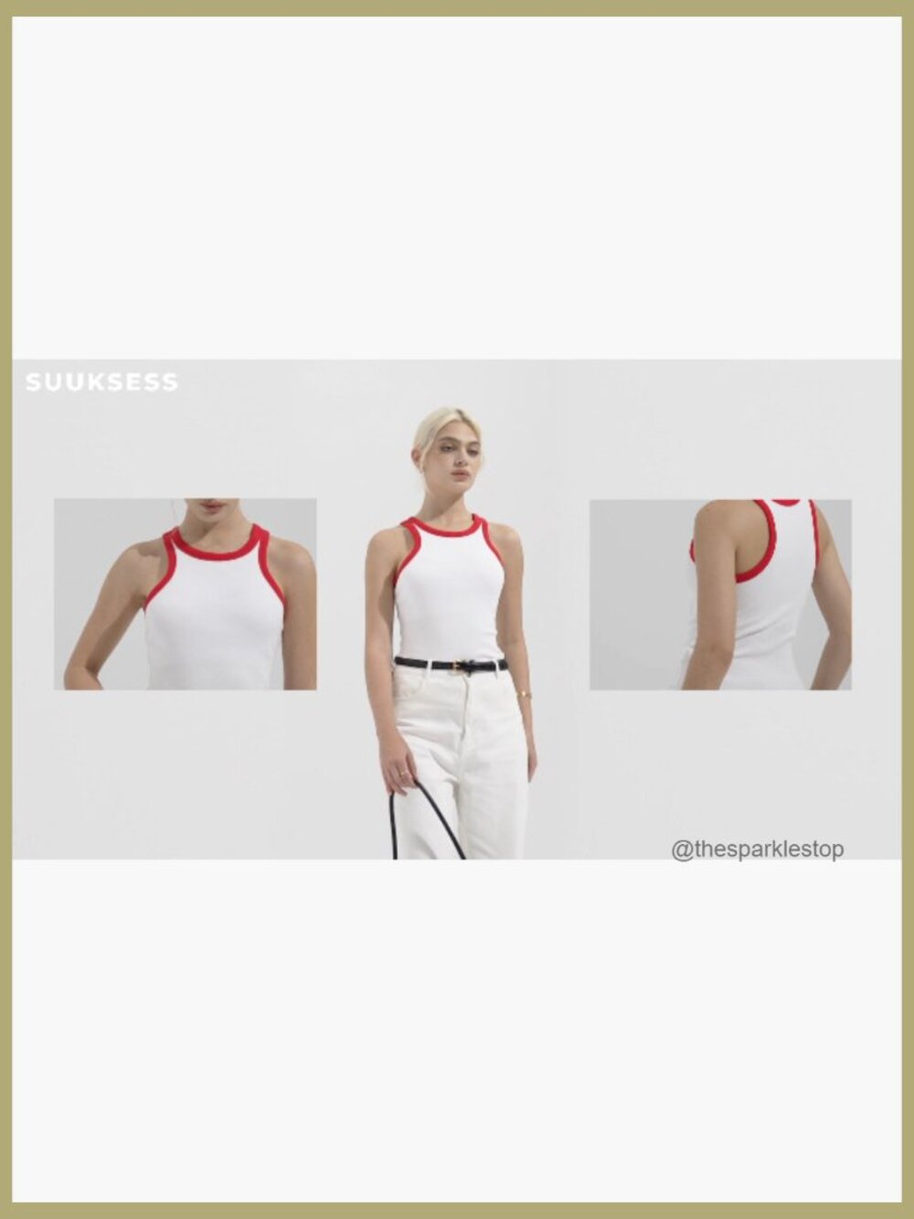 Padded Cotton Ribbed Tank Top High Neck Racerback Basic Top - Picture 6 of 7